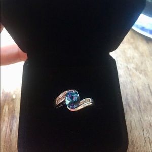 10K Blue Topaz with Diamonds Ring